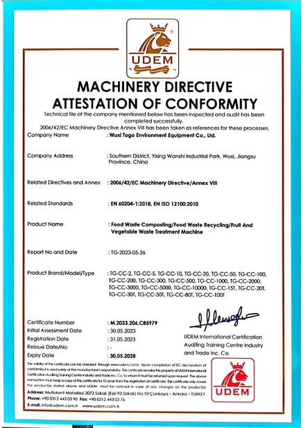 چین WuXi TOGO Environment Equipment Co., Ltd. گواهینامه ها